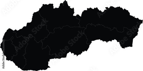 vector map silhouette of slovakia with regional borders, black isolated country shape on white background

