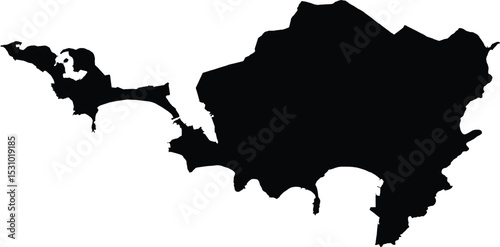 vector map silhouette of sint maarten with territorial borders, black isolated island shape on white background


