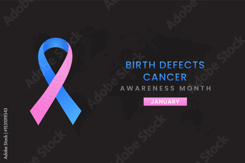 Birth Defect cancer awareness month background design with blue and pink Colored ribbon.