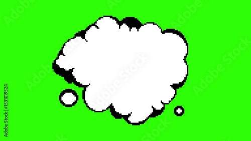 Morphing and Rotating Transition Pixel Art Cartoon Speech Bubble or Fight Cloud Animation Loop on Green Screen. Perfect for retro video games, animated dialogue pop-ups nostalgic gaming projects