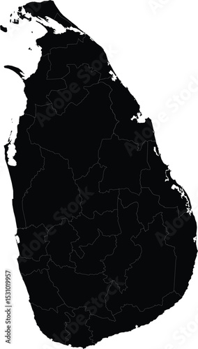 black silhouette map of sri lanka with outlined regions, geographic illustration