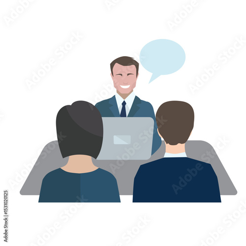 Business meeting with a smiling executive and two participants at the table