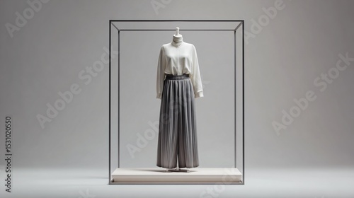 Elegant Women's Outfit: Pleated Skirt and Cream Sweater - Fashion Presentation
