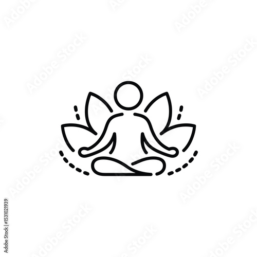 Minimalist line art of person meditating on lotus flower background