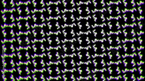 Colorful retro glitch wavy line zig zag shapes and lines animation. Technology glitch effect on black background. Summer vivid movement speed shapes for night clubs, or funky background