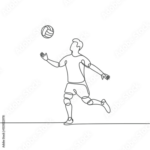 Continuous line drawing of a volleyball player hitting the ball