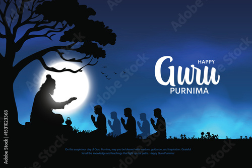 Happy guru Purnima guru and shishya teaching. Silhouette concept. Creative Vector Illustration design.