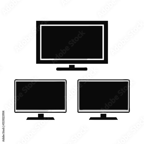Realistic Set With Blank TV Frames Black LED Display
