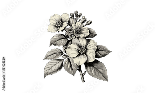 Vintage Engraving of Halesia Hispida Flowers, Vector Illustration, Botanical Art, Nature Flowers, Floral Design, Antique Style, Nature Drawing, Classic Botanical Illustration.