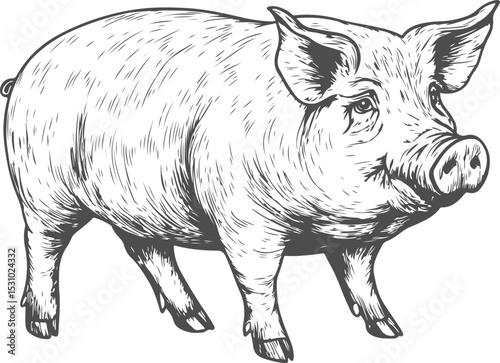 Whole pig illustration on transparent background. Vector graphics