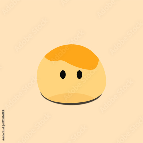 Cute flat cartoon character of Indonesian pineapple tart (nastar) with simple eyes and golden top, perfect for kids illustrations, food icons, or festive design assets