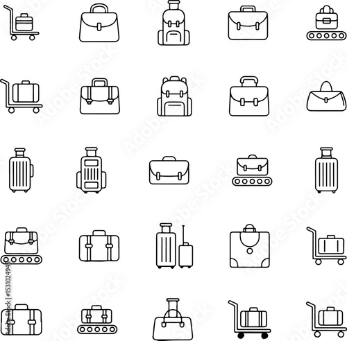Luggage And Travel Bag Line Icons- Airport, Vacation And Journey Essentials.