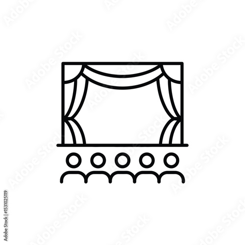 Theater stage and audience outline icon for performance or show
