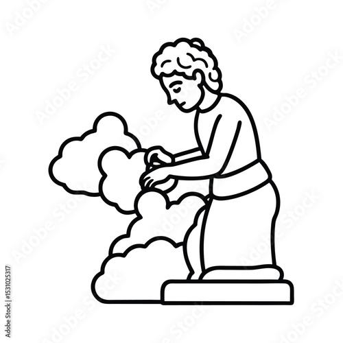 An outlien art illustration depicting a person with cloud elements in a simple and elegant composition