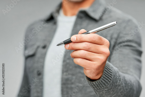 Engaging business presentation with a pen office environment professional content indoor setting close-up view effective communication strategy