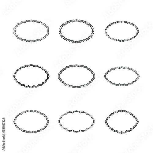 Nine Oval Frames with Scalloped and Dotted Edges