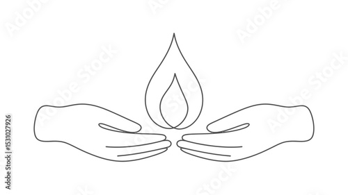 Minimalist illustration of hands holding a flame or water drop