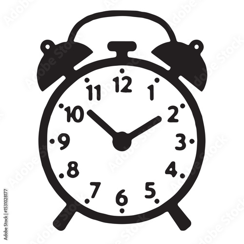 Simple black and white alarm clock icon illustration