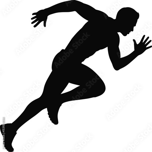 Silhouette of male athlete sprinting in action pose, isolated on white background, fitness concept, running sports vector illustration design