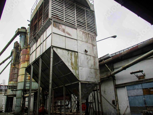 Decommissioned wood ply manufacturing plant, Industrial machineries and tools of Old Factory Facility, Rusty large industrial facilities
