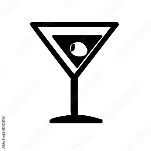 Black and white vector of a cocktail or martini glass with a stem and conical bowl.