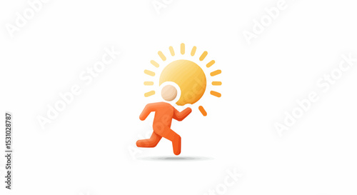 A vibrant illustration of a person running toward the bright sun, symbolizing energy and a sunny day.