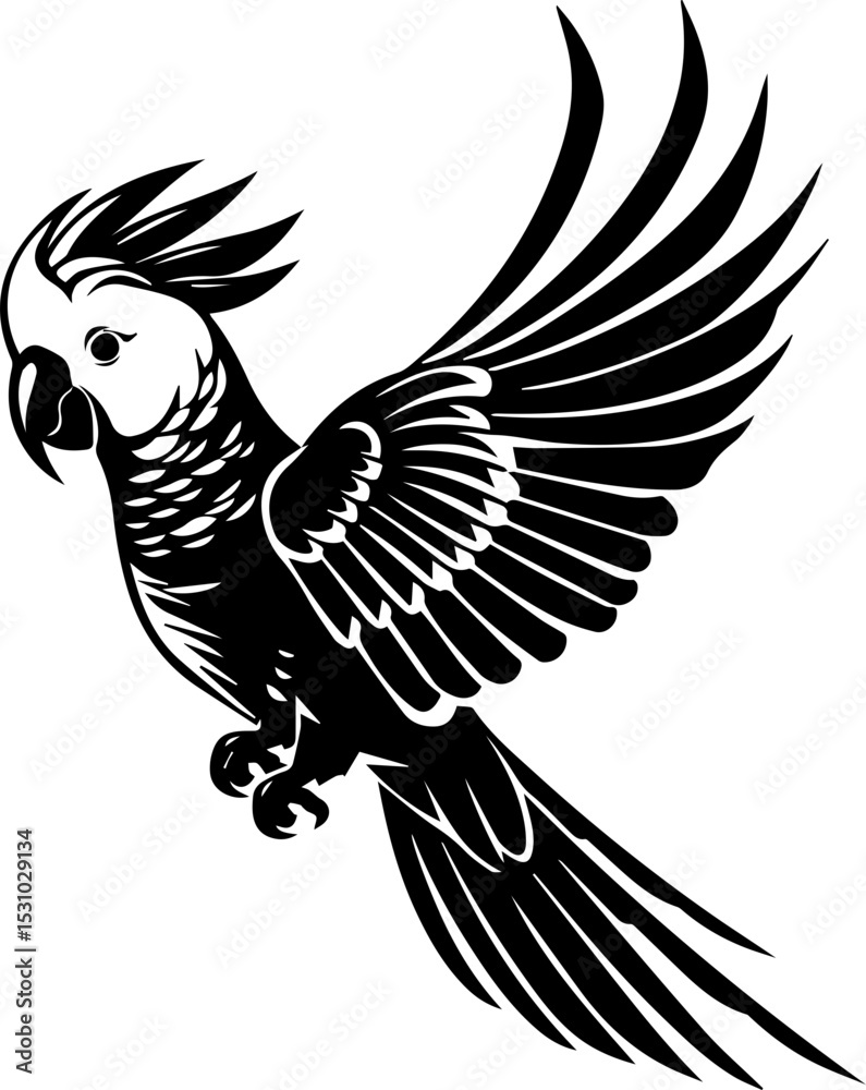 Obraz premium Cockatoo Vector Illustration, Tropical Parrot Bird in Flat Style