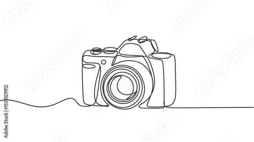 Continuous Line Drawing of a Digital SLR Camera on White