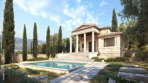 Serene Mediterranean Villa: A Grecian Architectural Masterpiece