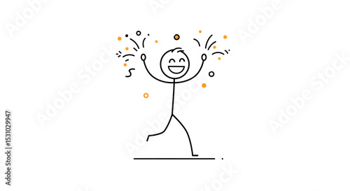 Joyful Stick Figure Celebrating with Confetti and a Wide Smile