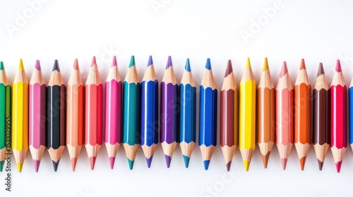 Colorful pencils arranged in a row
