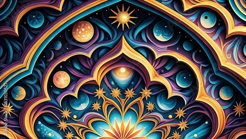 Wallpaper Mural Celestial mandala design with planets stars and cosmic patterns in colorful abstract art
 Torontodigital.ca