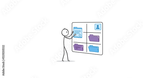 Stick Figure Interacting with a Digital File Management System.