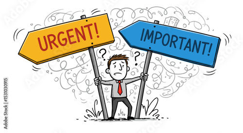Stressed Businessman Faced with Urgent and Important Choices