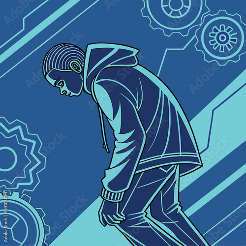 Blue Hue Youthful Figure Hooded Jacket Gear Background