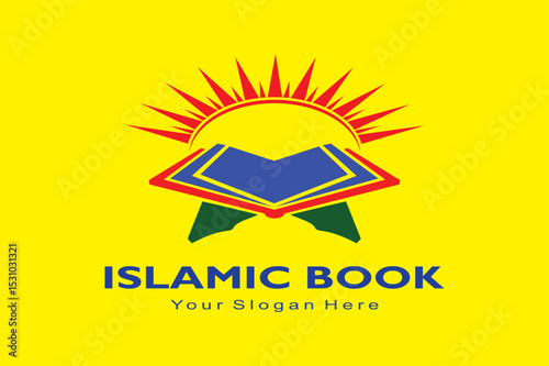 Minimal logo design featuring an open book with Islamic elements, symbolising knowledge, learning, and faith. Ideal for educational or religious content.