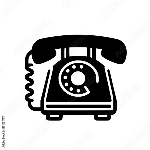 Minimal Black Line Classic Landline Phone Icon for Office and Call Center Use