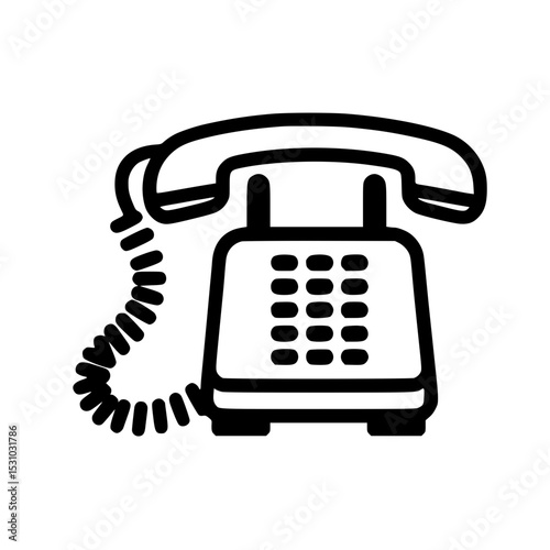Minimal Black Line Classic Landline Phone Icon for Office and Call Center Use