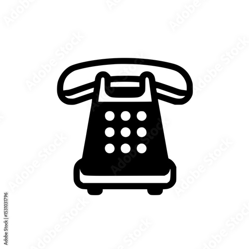Minimal Black Line Classic Landline Phone Icon for Office and Call Center Use