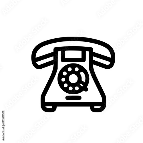 Minimal Black Line Classic Landline Phone Icon for Office and Call Center Use