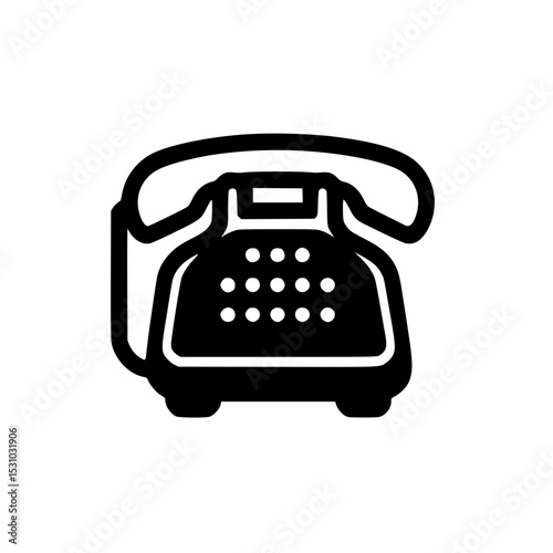 Minimal Black Line Classic Landline Phone Icon for Office and Call Center Use