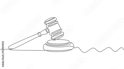 Continuous Line Drawing of a Gavel for Justice and Law