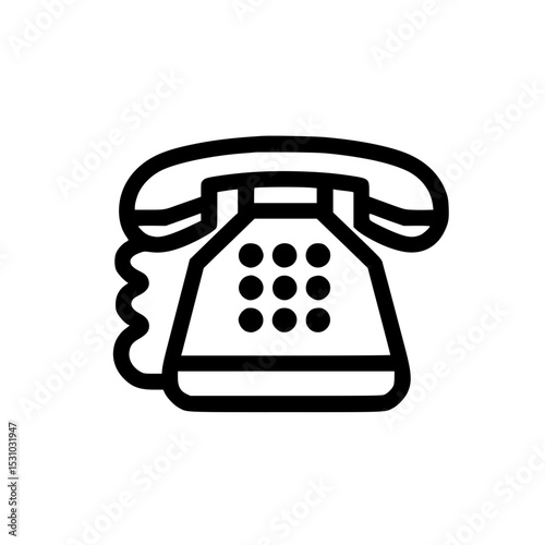 Minimal Black Line Classic Landline Phone Icon for Office and Call Center Use