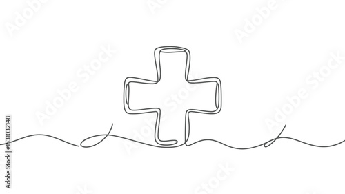Minimalist Line Art of a Medical Cross Symbol on White