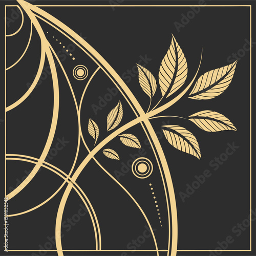 Abstract Black Gold Background Botanical Branch Design