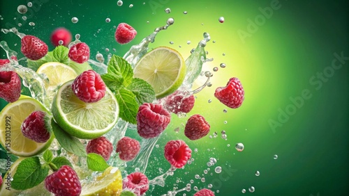 Refreshing Splash of Raspberries and Citrus Fruits in a Burst of Water