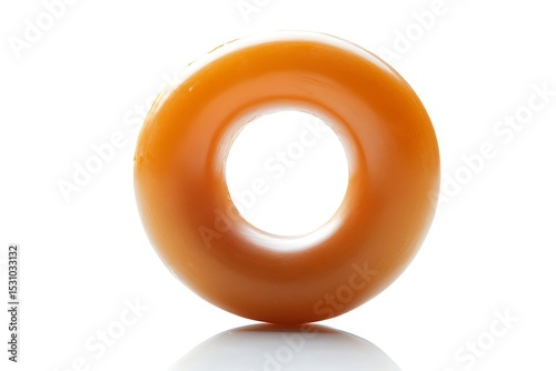 Glossy Orange Donut Shape on White Reflective Surface Isolated Closeup Detail