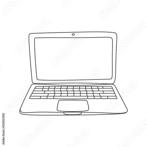 Simple Outline of a Laptop Computer on a White Background