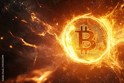 Fiery digital currency symbol.