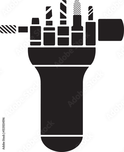 Black and white icon of drill bits set in case.